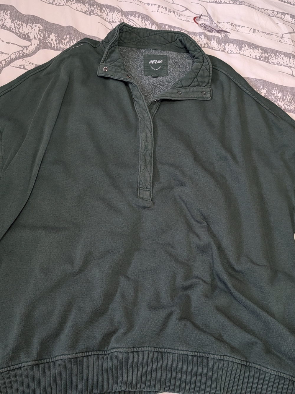 Aerie Forest Green Quarter-Snap Pullover